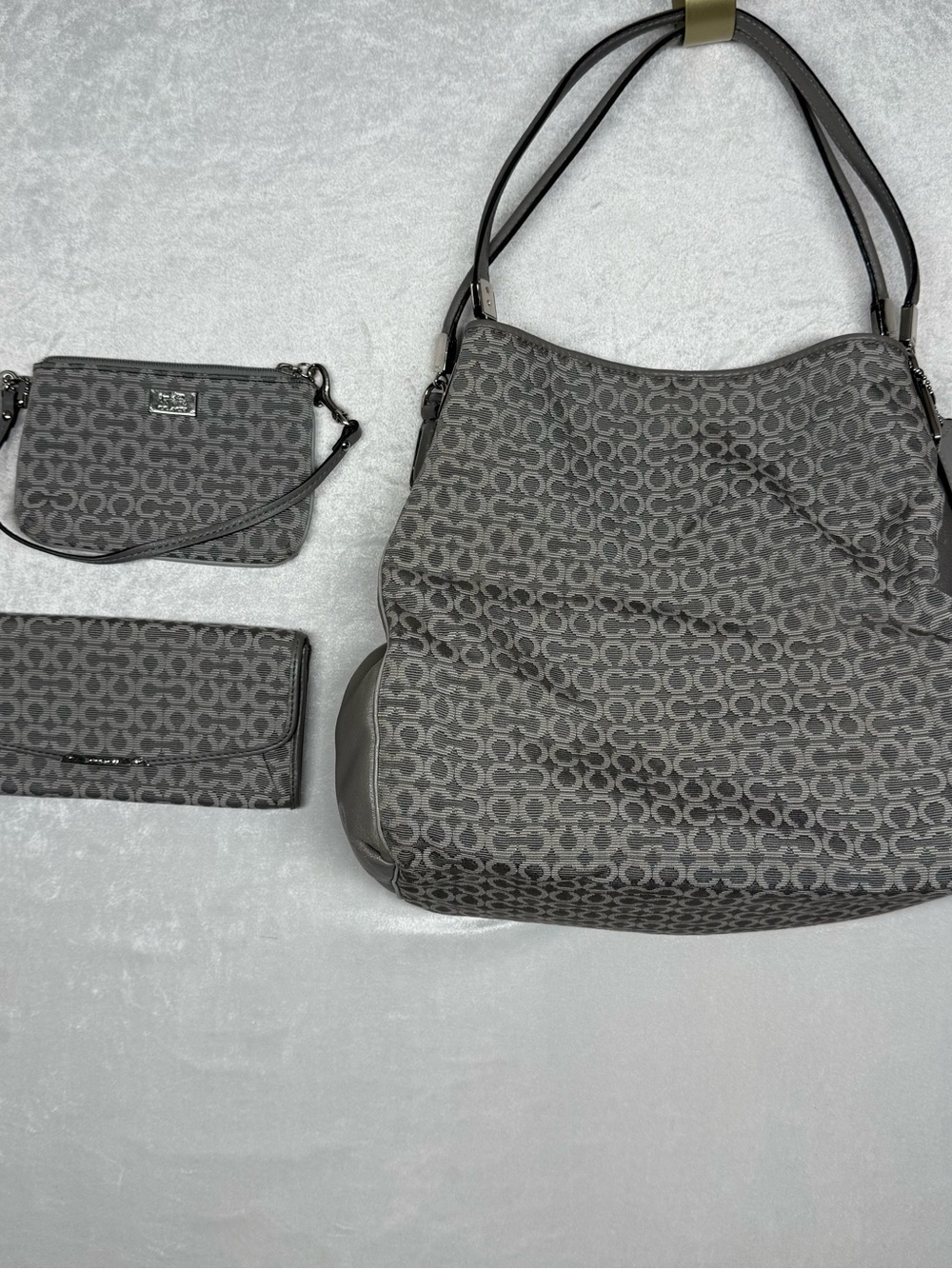 Coach Op Art Needle Point Phoebe Shoulder Bag with Wristlet & Wallet Set